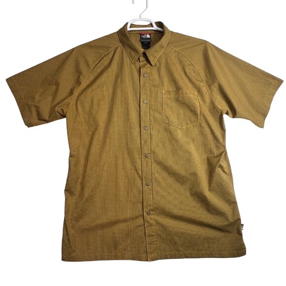 The North Face Yellow & Black Checkered Short-Sleeve Button-Up Shirt Mens Size L